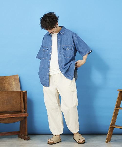 JOURNAL STANDARD relume（ジャーナルスタンダード　レリューム）の「8OZ オーバーサイズ DENIM SHIRTS（シャツ/ブラウス・メンズ・ネイビー/ホワイト・LARGE/MEDIUM）」の6枚目の写真