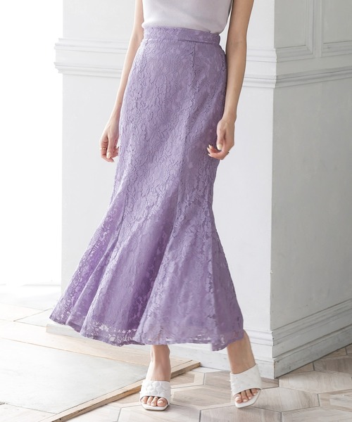 Julia Boutique（ジュリアブティック）の「総レースロングマーメイドスカート/22064（スカート・レディース・ブラック/パープル/ネイビー/ピンク/ブルー/アイボリー/オレンジ系・ONE）」の2枚目の写真