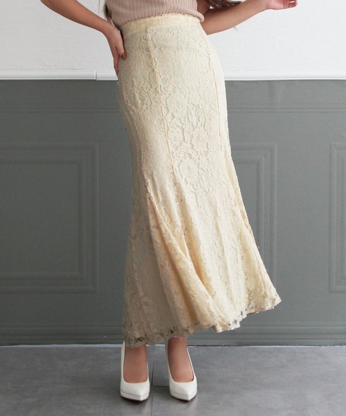 Julia Boutique（ジュリアブティック）の「総レースロングマーメイドスカート/22064（スカート・レディース・ブラック/パープル/ネイビー/ピンク/ブルー/アイボリー/オレンジ系・ONE）」の3枚目の写真