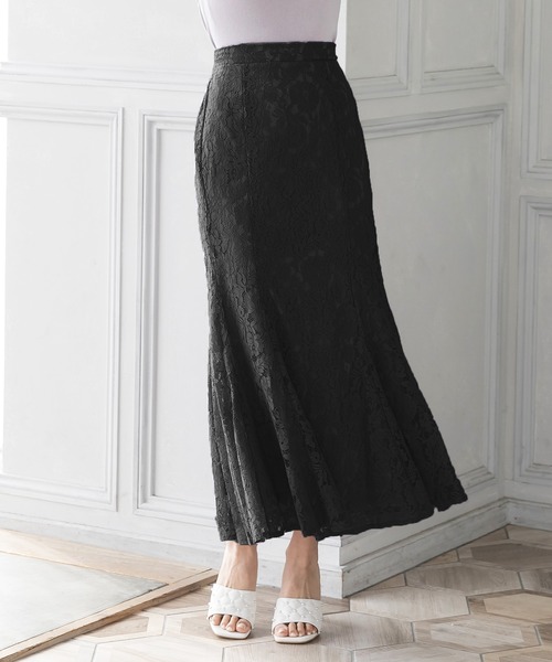 Julia Boutique（ジュリアブティック）の「総レースロングマーメイドスカート/22064（スカート・レディース・ブラック/パープル/ネイビー/ピンク/ブルー/アイボリー/オレンジ系・ONE）」の4枚目の写真