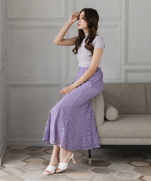 Julia Boutique（ジュリアブティック）の「総レースロングマーメイドスカート/22064（スカート・レディース・ブラック/パープル/ネイビー/ピンク/ブルー/アイボリー/オレンジ系・ONE）」の13枚目の写真