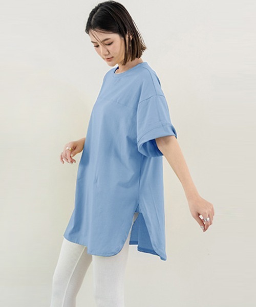 Doux Belle(ドゥーベル)の「サイドスリット入りビックシルエットTシャツ(Tシャツ/カットソー・レディース・パープル/ブルー/グリーン/グレー/ホワイト/ブラック・FREE)」の21枚目の写真