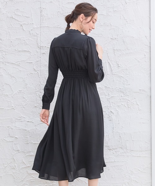 DRESS PLUS(ドレスプラス)の「パーティードレス ハイウエスト ゴム ボウタイワンピース フレア(ドレス・レディース・ブラック/ブルー/スモークピンク・S/M/L)」の4枚目の写真