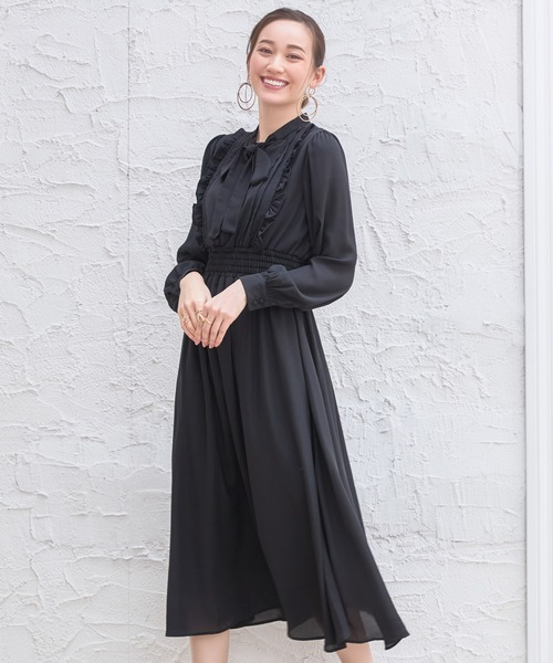 DRESS PLUS(ドレスプラス)の「パーティードレス ハイウエスト ゴム ボウタイワンピース フレア(ドレス・レディース・ブラック/ブルー/スモークピンク・S/M/L)」の6枚目の写真