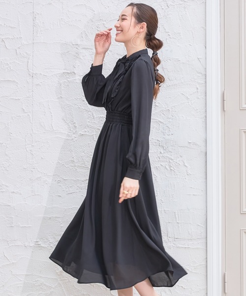 DRESS PLUS(ドレスプラス)の「パーティードレス ハイウエスト ゴム ボウタイワンピース フレア(ドレス・レディース・ブラック/ブルー/スモークピンク・S/M/L)」の8枚目の写真
