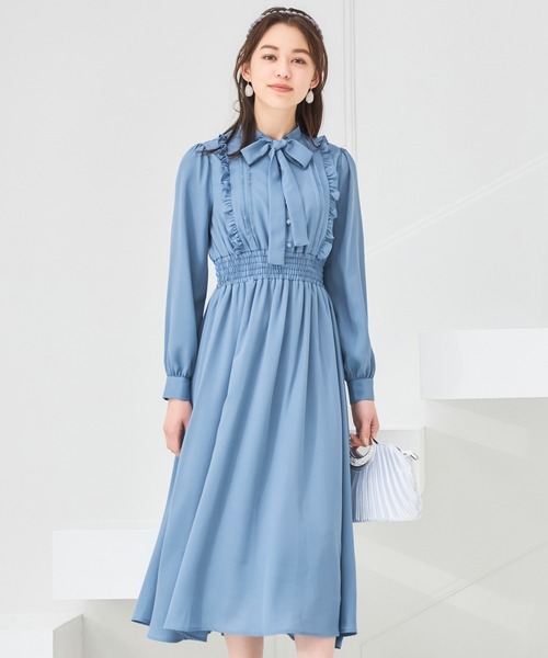 DRESS PLUS(ドレスプラス)の「パーティードレス ハイウエスト ゴム ボウタイワンピース フレア(ドレス・レディース・ブラック/ブルー/スモークピンク・S/M/L)」の11枚目の写真
