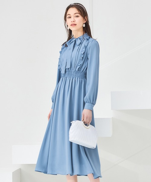 DRESS PLUS(ドレスプラス)の「パーティードレス ハイウエスト ゴム ボウタイワンピース フレア(ドレス・レディース・ブラック/ブルー/スモークピンク・S/M/L)」の12枚目の写真
