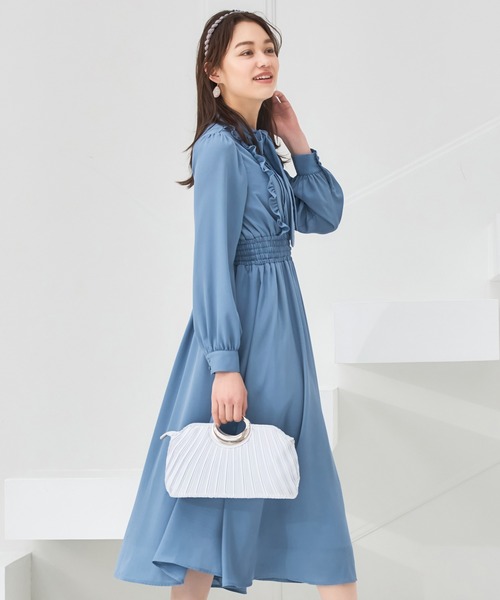 DRESS PLUS(ドレスプラス)の「パーティードレス ハイウエスト ゴム ボウタイワンピース フレア(ドレス・レディース・ブラック/ブルー/スモークピンク・S/M/L)」の14枚目の写真