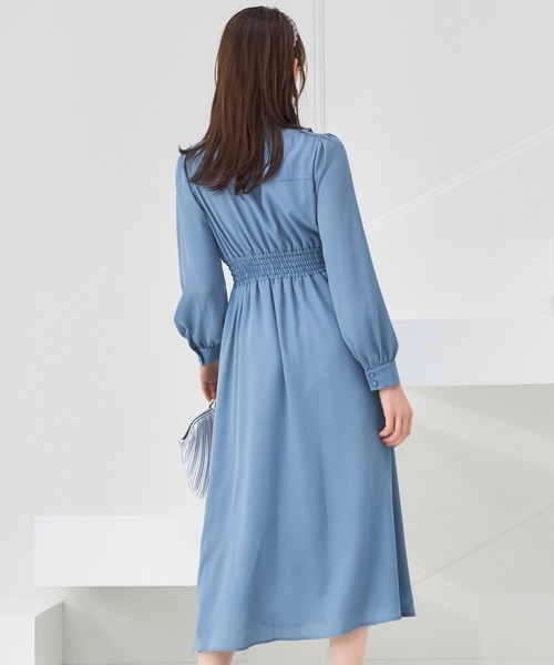 DRESS PLUS(ドレスプラス)の「パーティードレス ハイウエスト ゴム ボウタイワンピース フレア(ドレス・レディース・ブラック/ブルー/スモークピンク・S/M/L)」の15枚目の写真