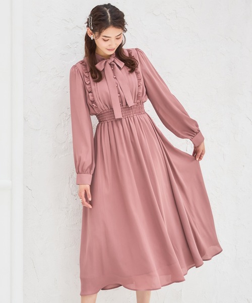DRESS PLUS(ドレスプラス)の「パーティードレス ハイウエスト ゴム ボウタイワンピース フレア(ドレス・レディース・ブラック/ブルー/スモークピンク・S/M/L)」の20枚目の写真