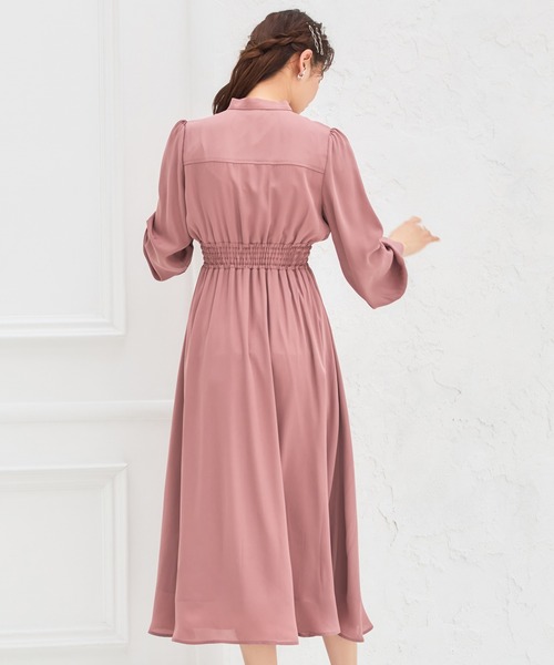 DRESS PLUS(ドレスプラス)の「パーティードレス ハイウエスト ゴム ボウタイワンピース フレア(ドレス・レディース・ブラック/ブルー/スモークピンク・S/M/L)」の22枚目の写真