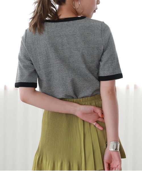 archives（アルシーヴ）の「刺繍入りリブボーダーリンガーＴ（Tシャツ/カットソー・レディース・ブラック/ピンク/オレンジ/グリーン・MEDIUM）」の6枚目の写真