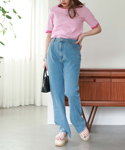 archives（アルシーヴ）の「刺繍入りリブボーダーリンガーＴ（Tシャツ/カットソー・レディース・ブラック/ピンク/オレンジ/グリーン・MEDIUM）」の12枚目の写真