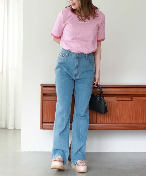 archives（アルシーヴ）の「刺繍入りリブボーダーリンガーＴ（Tシャツ/カットソー・レディース・ブラック/ピンク/オレンジ/グリーン・MEDIUM）」の13枚目の写真