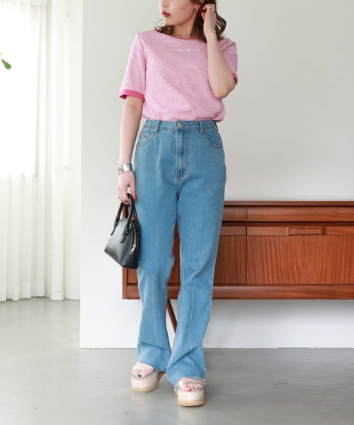 archives（アルシーヴ）の「刺繍入りリブボーダーリンガーＴ（Tシャツ/カットソー・レディース・ブラック/ピンク/オレンジ/グリーン・MEDIUM）」の14枚目の写真