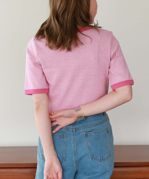 archives（アルシーヴ）の「刺繍入りリブボーダーリンガーＴ（Tシャツ/カットソー・レディース・ブラック/ピンク/オレンジ/グリーン・MEDIUM）」の11枚目の写真