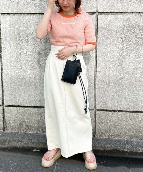 archives（アルシーヴ）の「刺繍入りリブボーダーリンガーＴ（Tシャツ/カットソー・レディース・ブラック/ピンク/オレンジ/グリーン・MEDIUM）」の16枚目の写真