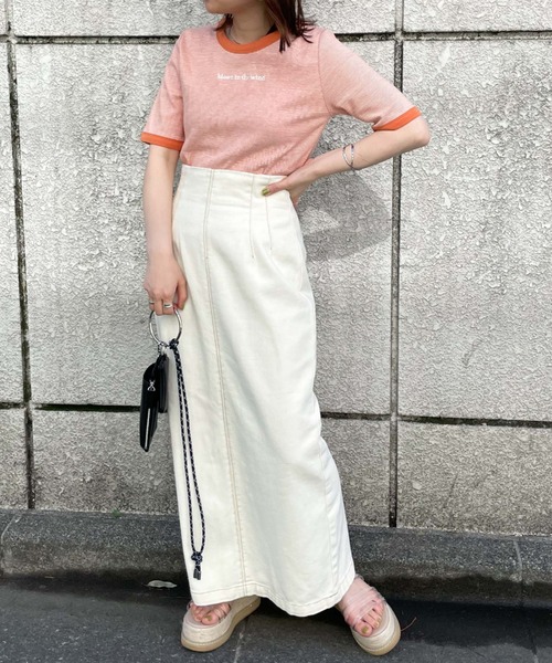 archives（アルシーヴ）の「刺繍入りリブボーダーリンガーＴ（Tシャツ/カットソー・レディース・ブラック/ピンク/オレンジ/グリーン・MEDIUM）」の17枚目の写真