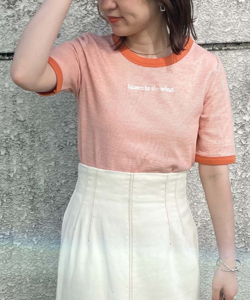 archives（アルシーヴ）の「刺繍入りリブボーダーリンガーＴ（Tシャツ/カットソー・レディース・ブラック/ピンク/オレンジ/グリーン・MEDIUM）」の18枚目の写真