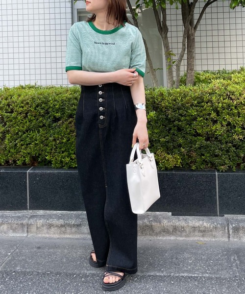 archives（アルシーヴ）の「刺繍入りリブボーダーリンガーＴ（Tシャツ/カットソー・レディース・ブラック/ピンク/オレンジ/グリーン・MEDIUM）」の21枚目の写真