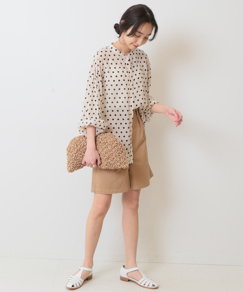 SLOBE IENA(スローブイエナ)の「スーピマチノクロスショーツ(その他パンツ・レディース・ベージュ/ネイビー・36/38)」の4枚目の写真