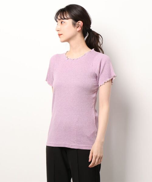 Samansa Mos2（サマンサ モスモス）の「トタンテレコ配色メロー半袖カットソー（Tシャツ/カットソー・レディース・ブラック/イエロー/ラベンダー/キナリ・ﾌﾘ-）」の4枚目の写真