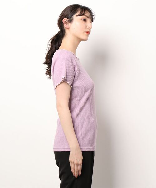 Samansa Mos2（サマンサ モスモス）の「トタンテレコ配色メロー半袖カットソー（Tシャツ/カットソー・レディース・ブラック/イエロー/ラベンダー/キナリ・ﾌﾘ-）」の5枚目の写真