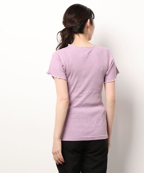 Samansa Mos2（サマンサ モスモス）の「トタンテレコ配色メロー半袖カットソー（Tシャツ/カットソー・レディース・ブラック/イエロー/ラベンダー/キナリ・ﾌﾘ-）」の6枚目の写真