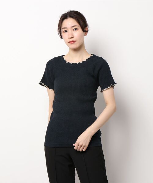 Samansa Mos2（サマンサ モスモス）の「トタンテレコ配色メロー半袖カットソー（Tシャツ/カットソー・レディース・ブラック/イエロー/ラベンダー/キナリ・ﾌﾘ-）」の7枚目の写真