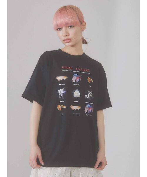 merry jenny(メリージェニー)の「熱帯魚図鑑Tee(Tシャツ/カットソー・レディース・オフホワイト/ブラック・FREE)」の1枚目の写真
