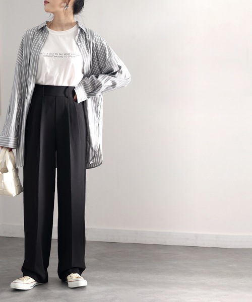 classicalelf(クラシカルエルフ)の「瞬時に美脚。ハイウエストダブルタックフレアセンタープレスパンツ(スラックス・レディース・チャコールグレー/ブラック/ホワイト系その他/ブラウン系その他/ブルー・SMALL/MEDIUM/LARGE/X-LARGE)」の8枚目の写真