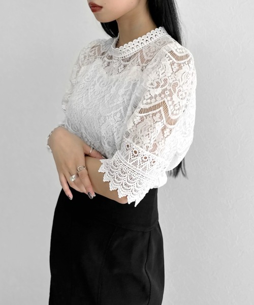 LVEU.(ラブユ.)の「High neck lace tops / ハイネックレーストップス(シャツ/ブラウス・レディース・ブラック/ホワイト・FREE)」の19枚目の写真
