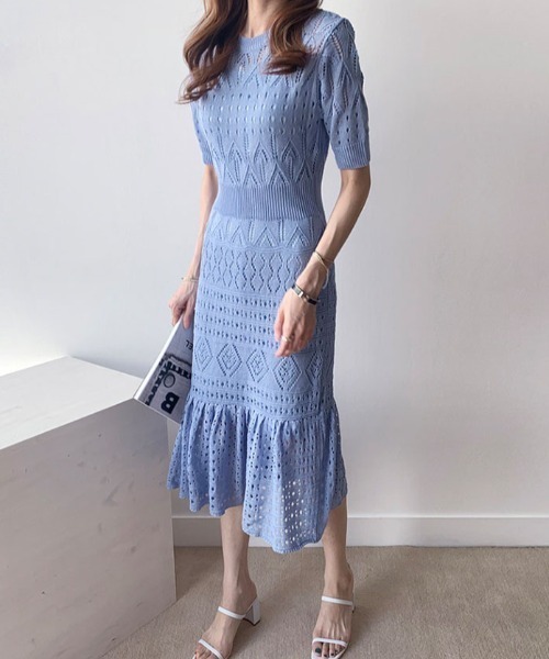 Wefst（ウェスト）の「【Wefst】サマージャガードワンピース（ワンピース・レディース・ホワイト/ブラック/ネイビー/ブルー・FREE）」の4枚目の写真