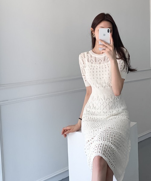 Wefst（ウェスト）の「【Wefst】サマージャガードワンピース（ワンピース・レディース・ホワイト/ブラック/ネイビー/ブルー・FREE）」の7枚目の写真