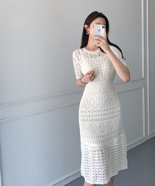 Wefst（ウェスト）の「【Wefst】サマージャガードワンピース（ワンピース・レディース・ホワイト/ブラック/ネイビー/ブルー・FREE）」の8枚目の写真