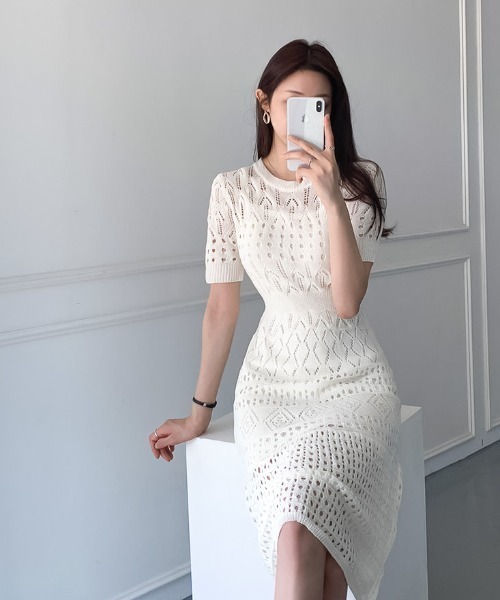 Wefst（ウェスト）の「【Wefst】サマージャガードワンピース（ワンピース・レディース・ホワイト/ブラック/ネイビー/ブルー・FREE）」の9枚目の写真