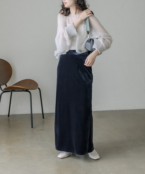 mystic(ミスティック)の「モヘア混シアーニットプルオーバー(ニット/セーター・レディース・グレー/オフホワイト/イエロー・FREE)」の4枚目の写真