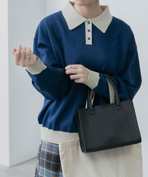 BONLECILL(ボンルシール)の「ニットポロプルオーバー(ニット/セーター・レディース・ブラック/ブルー/ネイビー/レッド/モスグリーン/オレンジ/アイボリー/ホワイト×ブラック・FREE)」の10枚目の写真