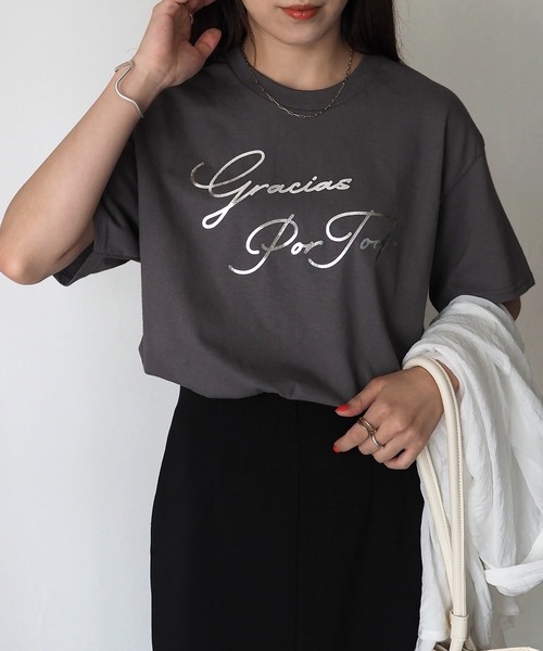 Riberry（リベリー）の「【GILDAN】gracias por todo　プリントTシャツ（Tシャツ/カットソー・レディース・ブラック/シルバー/ゴールド/ホワイト×ブラック・MEDIUM）」の9枚目の写真