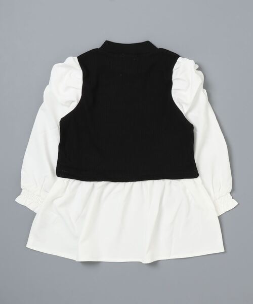 PINKHUNT（ピンクハント）の「PINKHUNT パフ袖レイヤード風チュニックシャツ 7397K（シャツ/ブラウス・キッズ・スカイブルー系1/ブラック・140cm/150cm/130cm/160cm/120cm）」の3枚目の写真