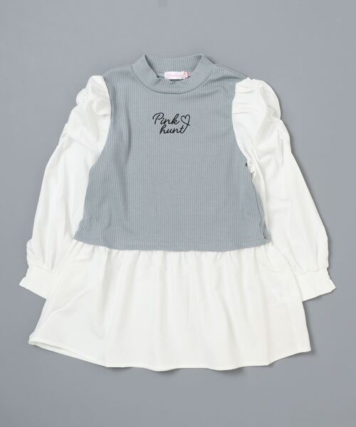 PINKHUNT（ピンクハント）の「PINKHUNT パフ袖レイヤード風チュニックシャツ 7397K（シャツ/ブラウス・キッズ・スカイブルー系1/ブラック・140cm/150cm/130cm/160cm/120cm）」の11枚目の写真