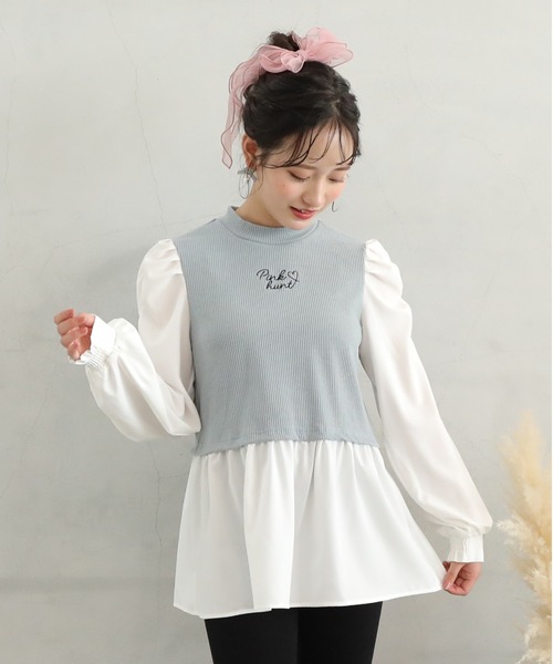 PINKHUNT（ピンクハント）の「PINKHUNT パフ袖レイヤード風チュニックシャツ 7397K（シャツ/ブラウス・キッズ・スカイブルー系1/ブラック・140cm/150cm/130cm/160cm/120cm）」の13枚目の写真