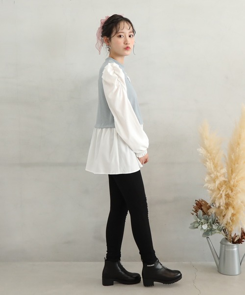 PINKHUNT（ピンクハント）の「PINKHUNT パフ袖レイヤード風チュニックシャツ 7397K（シャツ/ブラウス・キッズ・スカイブルー系1/ブラック・140cm/150cm/130cm/160cm/120cm）」の17枚目の写真
