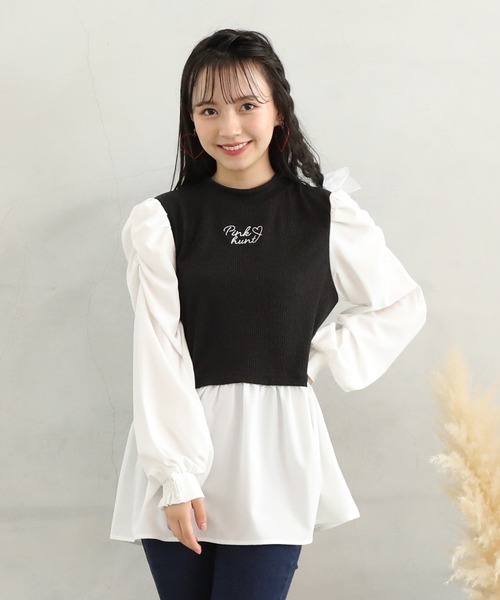 PINKHUNT（ピンクハント）の「PINKHUNT パフ袖レイヤード風チュニックシャツ 7397K（シャツ/ブラウス・キッズ・スカイブルー系1/ブラック・140cm/150cm/130cm/160cm/120cm）」の19枚目の写真