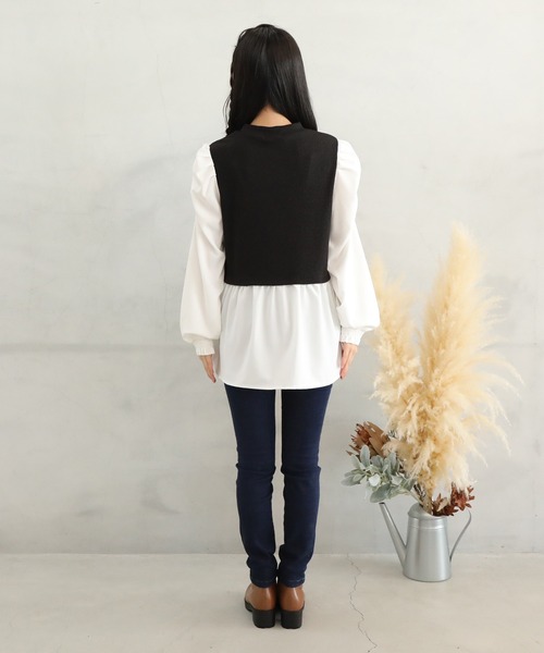 PINKHUNT（ピンクハント）の「PINKHUNT パフ袖レイヤード風チュニックシャツ 7397K（シャツ/ブラウス・キッズ・スカイブルー系1/ブラック・140cm/150cm/130cm/160cm/120cm）」の10枚目の写真