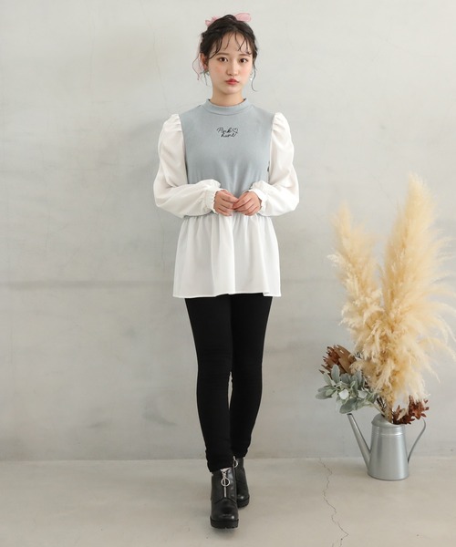 PINKHUNT（ピンクハント）の「PINKHUNT パフ袖レイヤード風チュニックシャツ 7397K（シャツ/ブラウス・キッズ・スカイブルー系1/ブラック・140cm/150cm/130cm/160cm/120cm）」の15枚目の写真