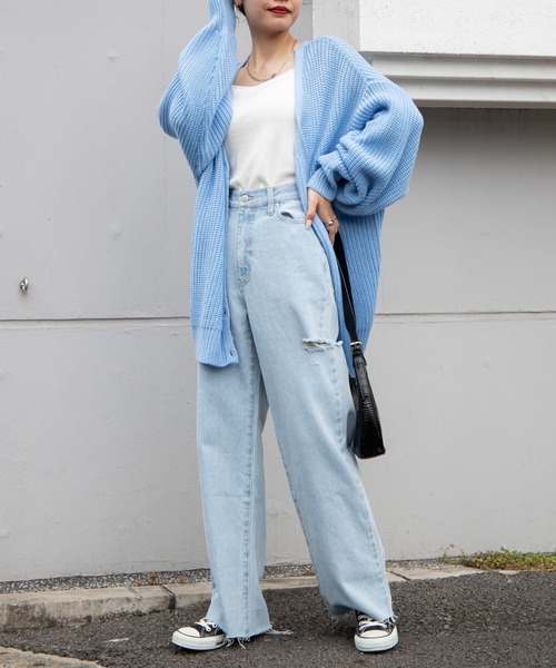 WEGO（ウィゴー）の「WEGO/サイドダメージワイドストレートパンツ（デニムパンツ・レディース・ブラック/ライトインディゴブルー・SMALL/MEDIUM/LARGE）」の8枚目の写真