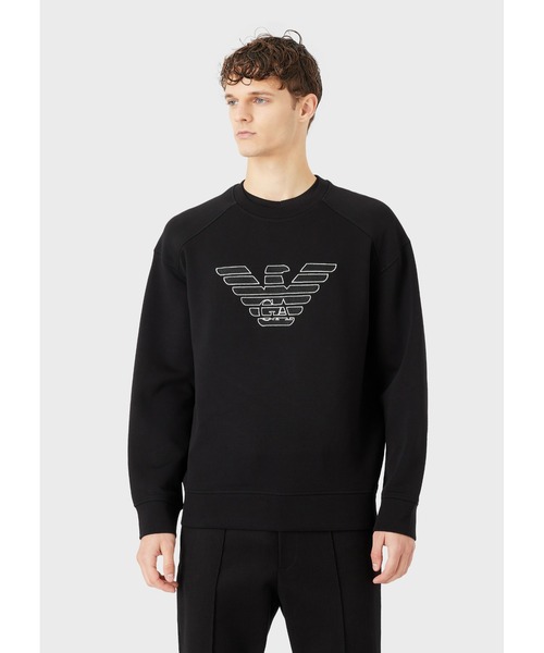 EMPORIO ARMANI（エンポリオアルマーニ）の「【エンポリオ アルマーニ】スウェットシャツ ダブルジャージー素材 シグネチャーロゴ刺繍（スウェット・メンズ・ブラック系その他/ブラック系3・X-LARGE/LARGE/SMALL/MEDIUM）」の4枚目の写真
