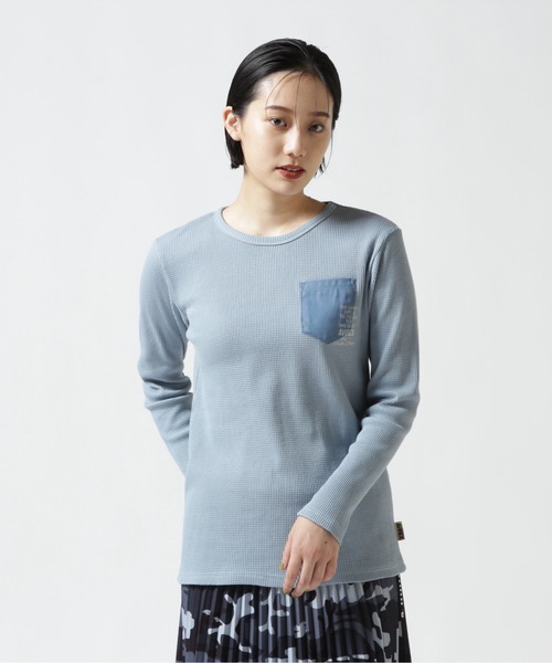 AVIREX（アヴィレックス）の「L/S MINI WAFFLW POCKET T-SHIRT/ ミニワッフルポケットTシャツ（Tシャツ/カットソー・レディース・その他/ホワイト系2/ブラック・S/M）」の3枚目の写真