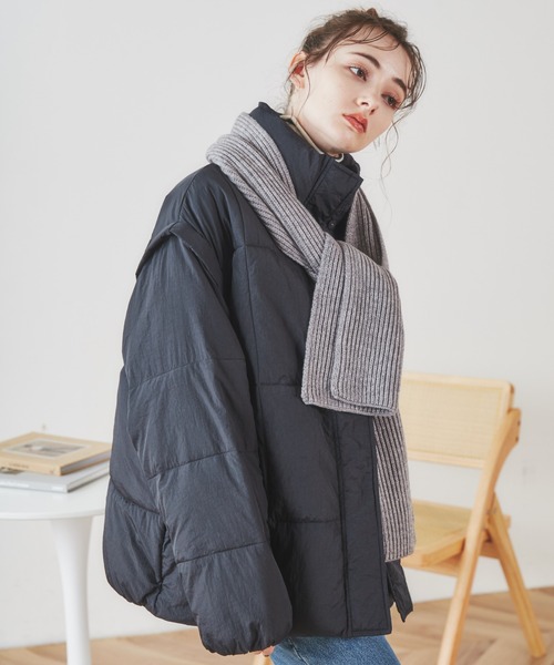 ANGIE（アンジー）の「リブニットマフラー（マフラー・レディース・ブラック/アイボリー/ライトベージュ/杢グレー/ダークベージュ/ブラウン/レッド/ブルー・FREE）」の17枚目の写真